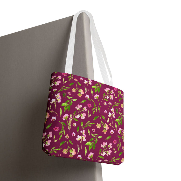 dainty florals: dark magenta tote bag 🛍️