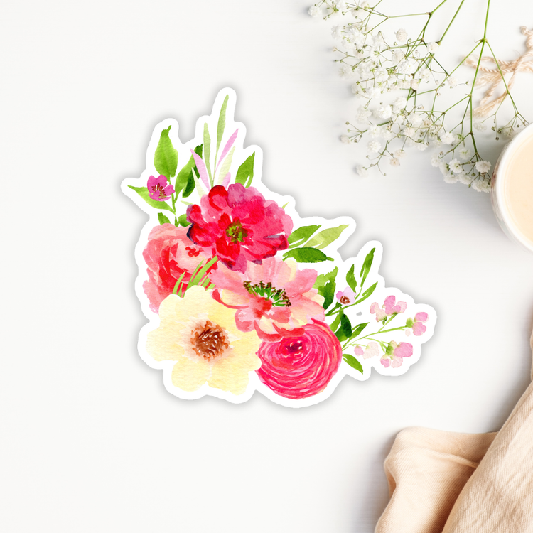red and yellow flowers corner arrangement sticker