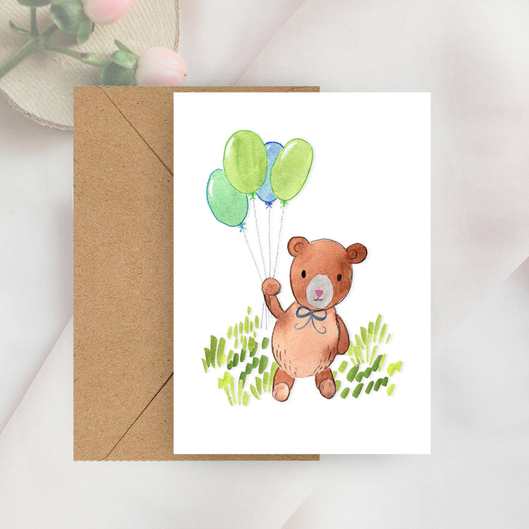 bear with balloons mini notecard