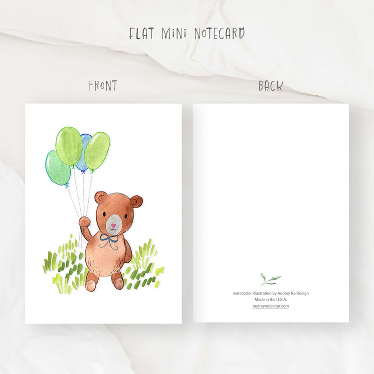 bear with balloons mini notecard