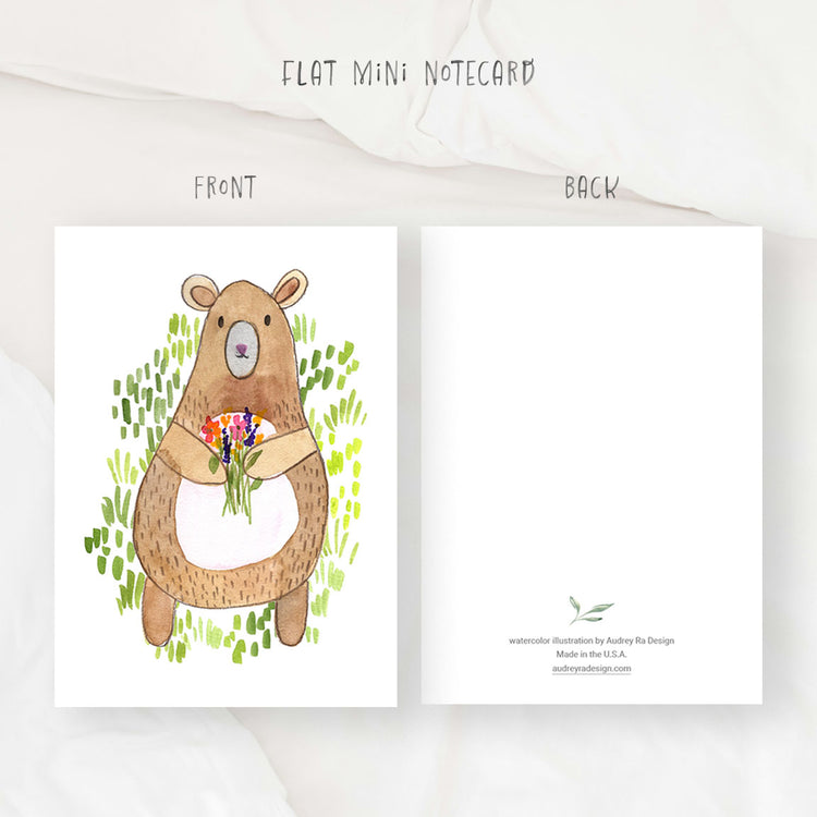 bear with bouquet mini notecard