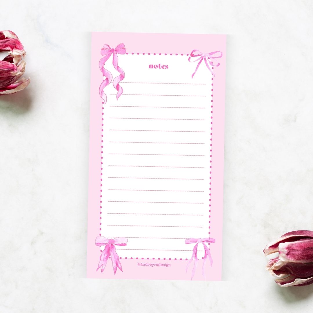 pink bows notepad – Audrey Ra Design Shop