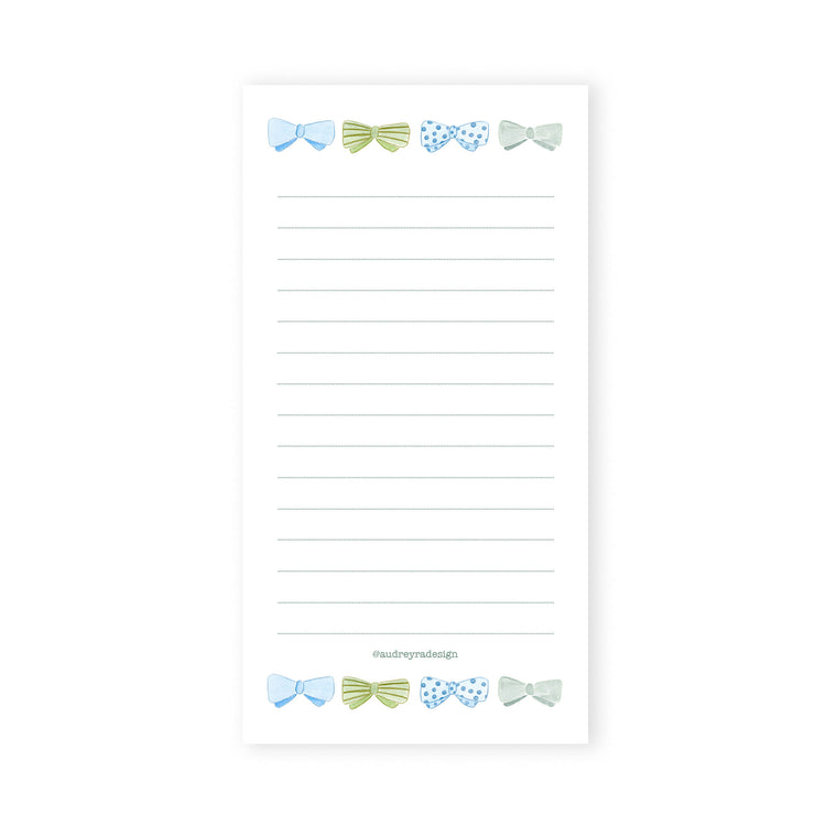 green and blue bowties notepad