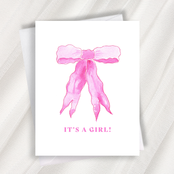 it's a girl pink ribbon greeting card