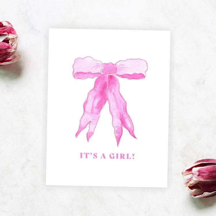 it's a girl pink ribbon greeting card