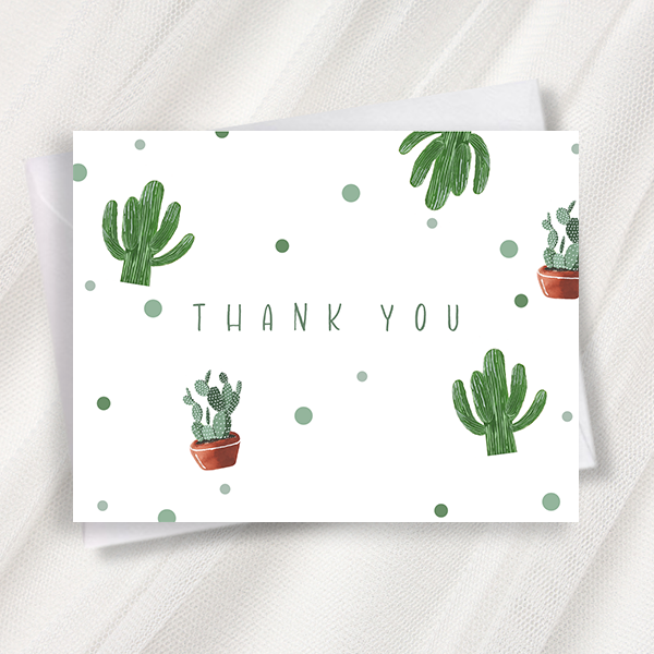 cacti pattern thank you greeting card