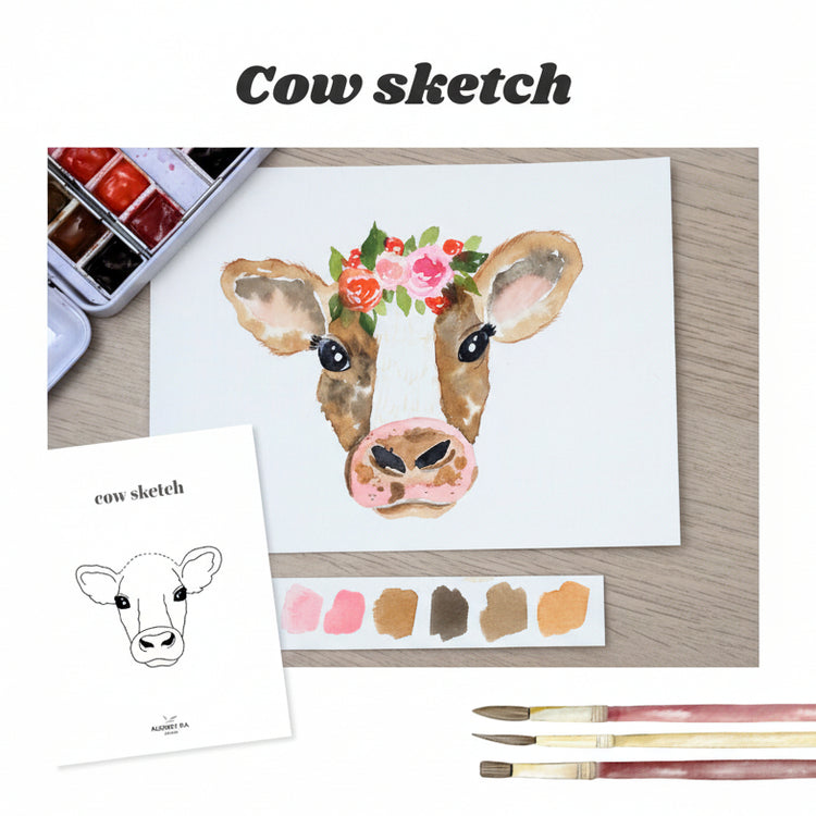Sketch: How to Paint a Cow with a Floral Crown