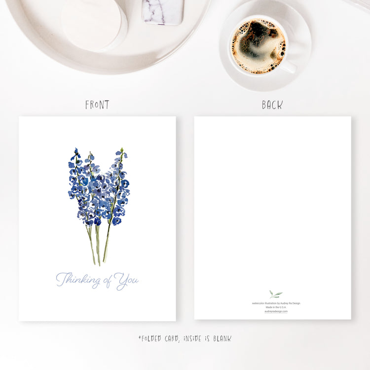 delphinium sympathy greeting card
