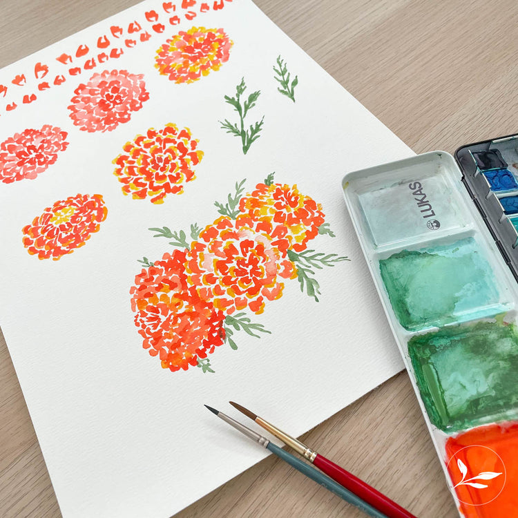 how to paint: marigolds in a loose style