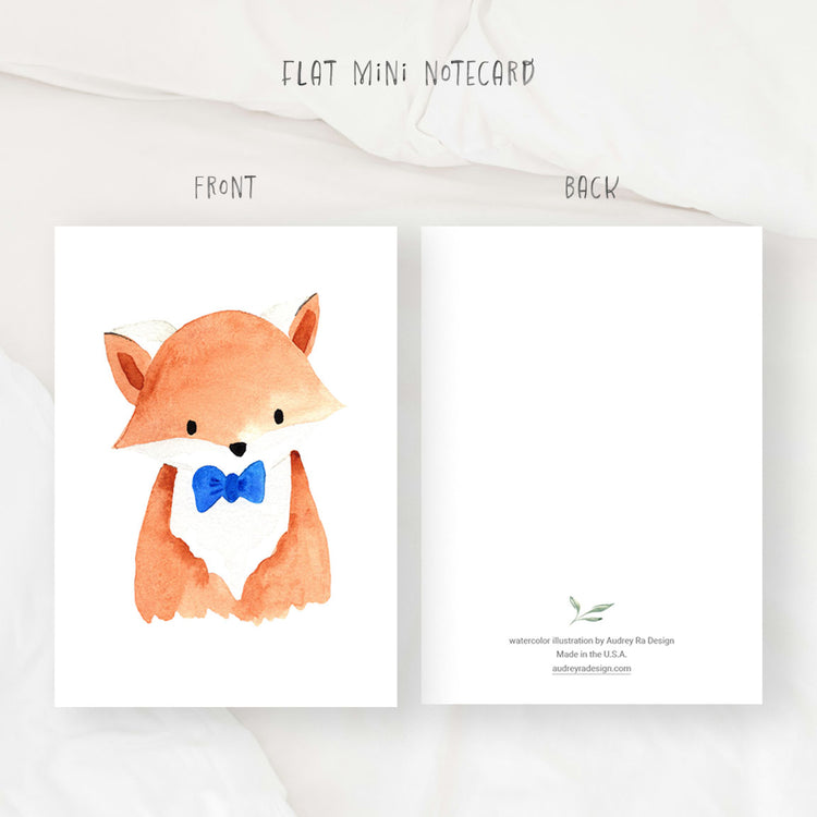 fox in a blue bow tie mini notecard