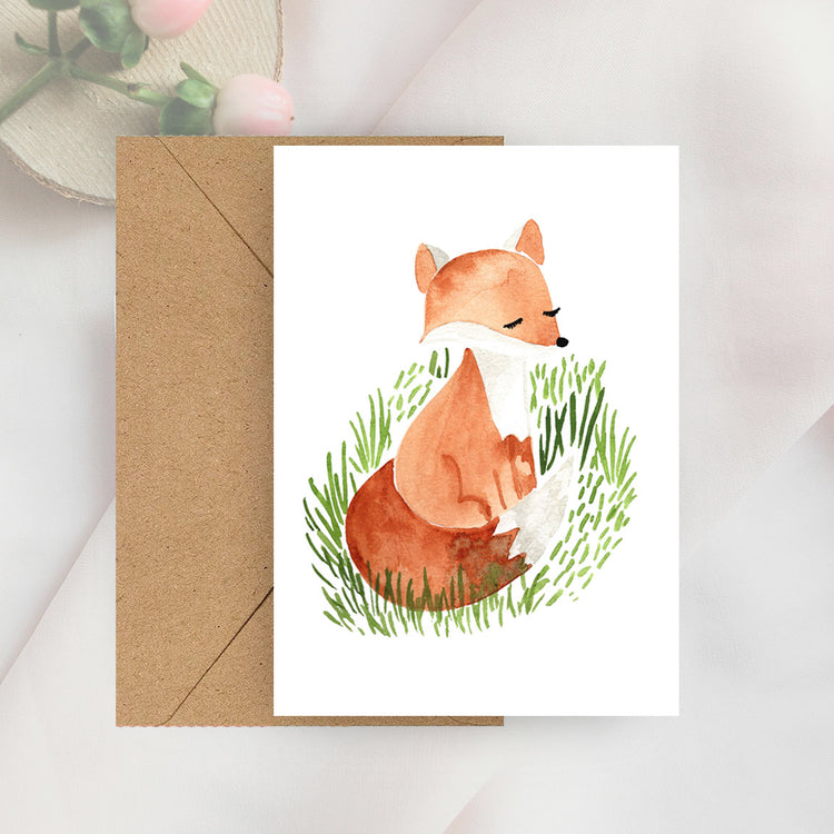 fox in meadow mini notecard