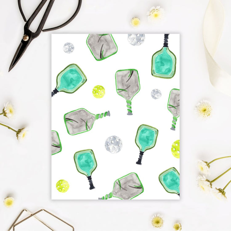 pickleball teal paddle pattern greeting card