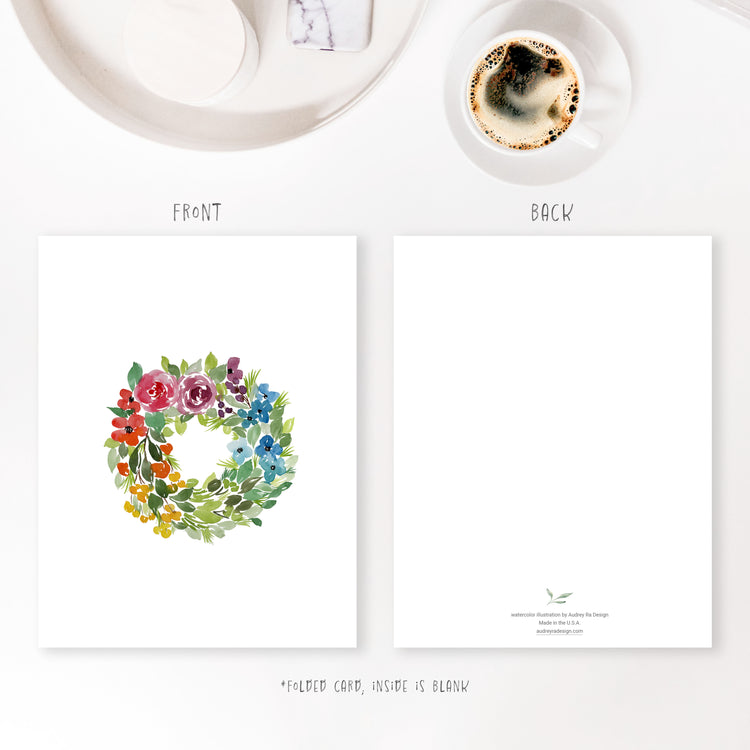 rainbow wreath greeting card