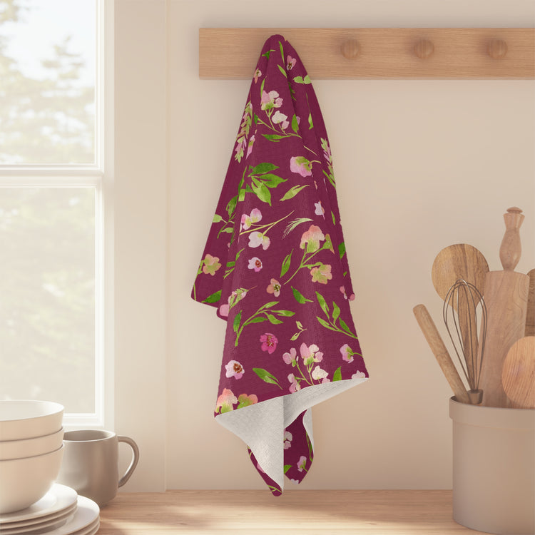 dainty florals: dark magenta tea towel 🛍️
