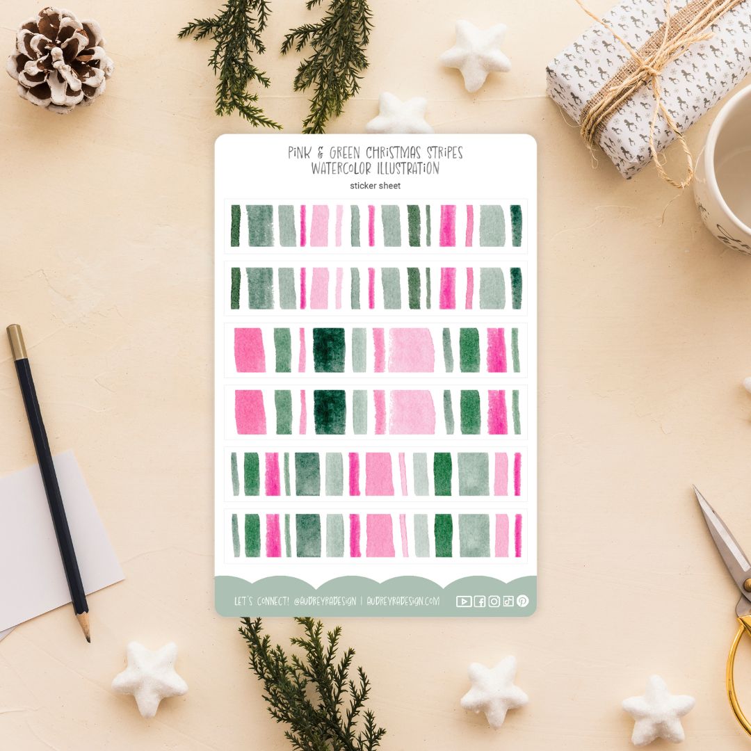 pink & green stripes sticker sheet