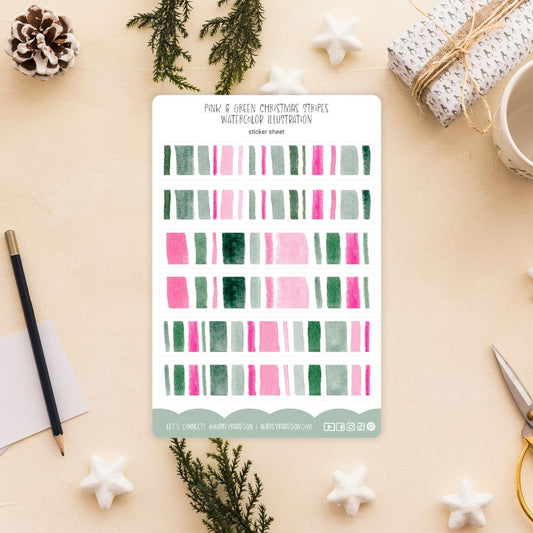 pink & green stripes sticker sheet