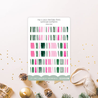 pink & green stripes sticker sheet