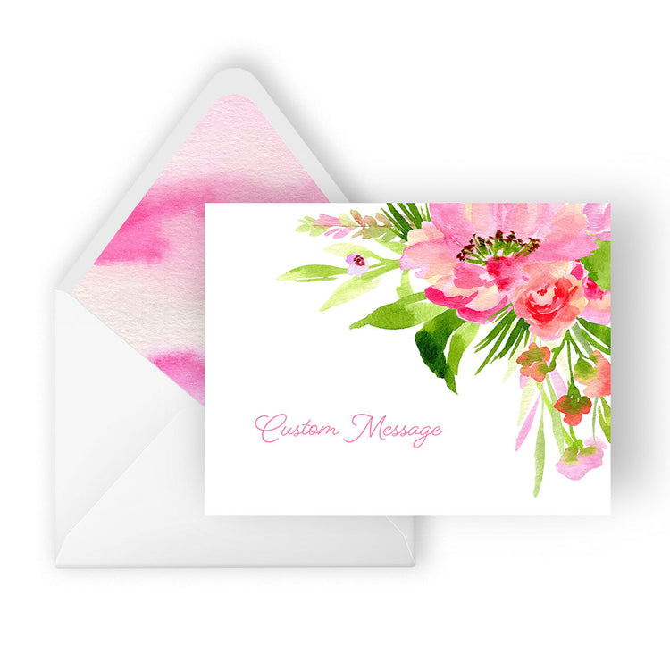 pink peony greeting card (custom message)