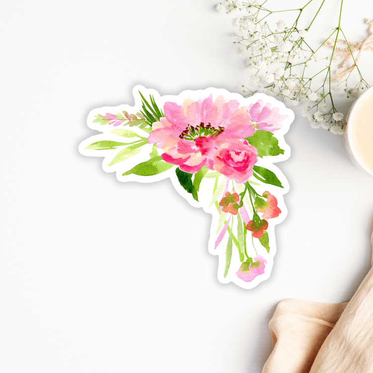 bright pink flowers corner arrangement sticker