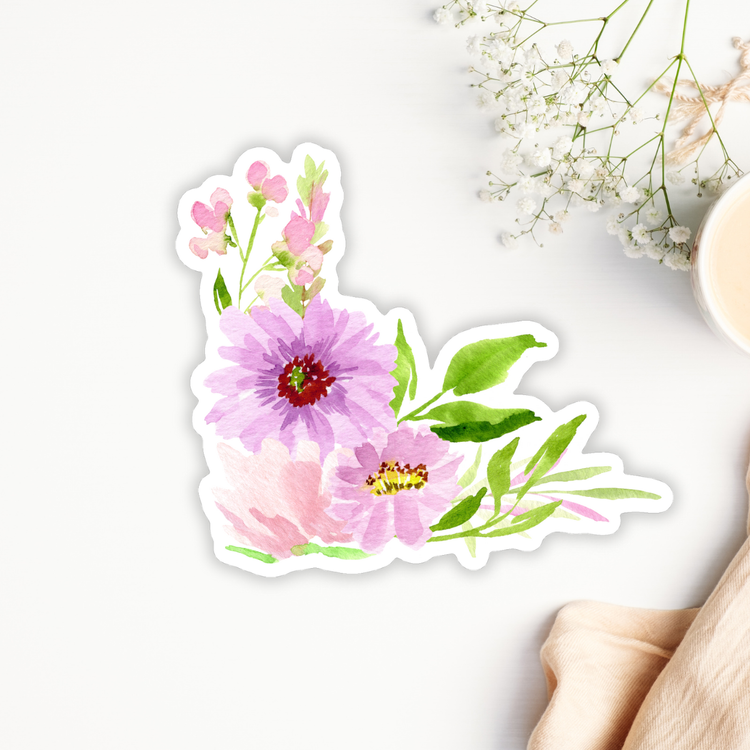 purple flowers corner arrangement sticker