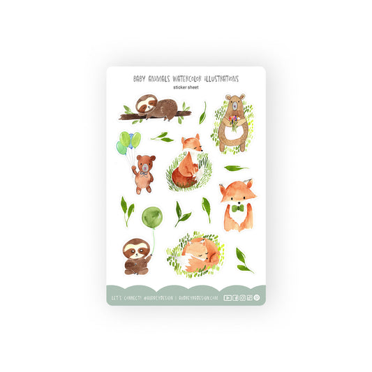 baby animals: sloths, bears, foxes stickers