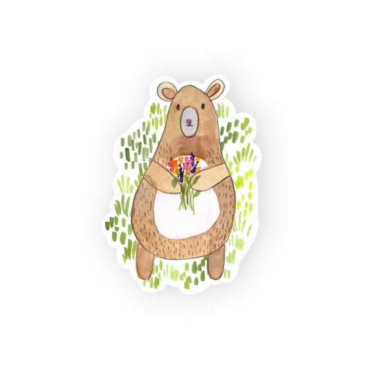 bear with bouquet sticker