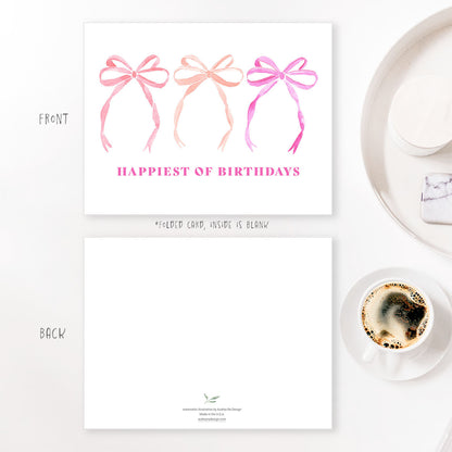 happiest of birthdays ribbon bows greeting card