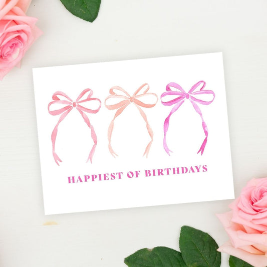 happiest of birthdays ribbon bows greeting card