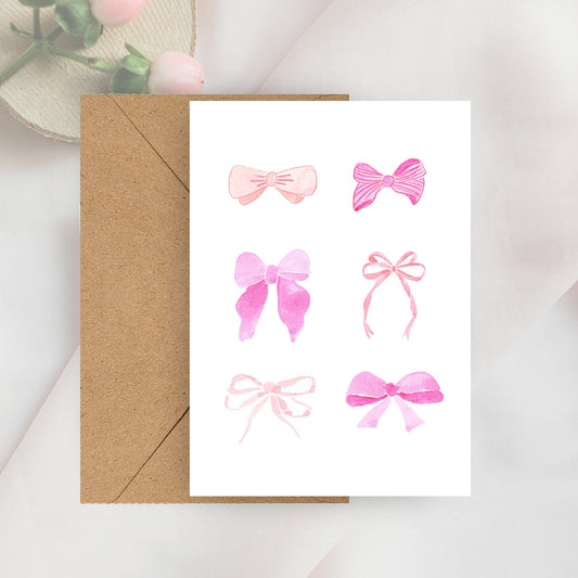 pink bows & bowties mini notecard