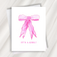 it's a girl pink ribbon greeting card