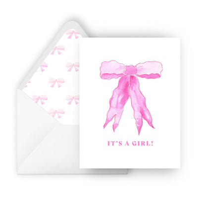 it's a girl pink ribbon greeting card