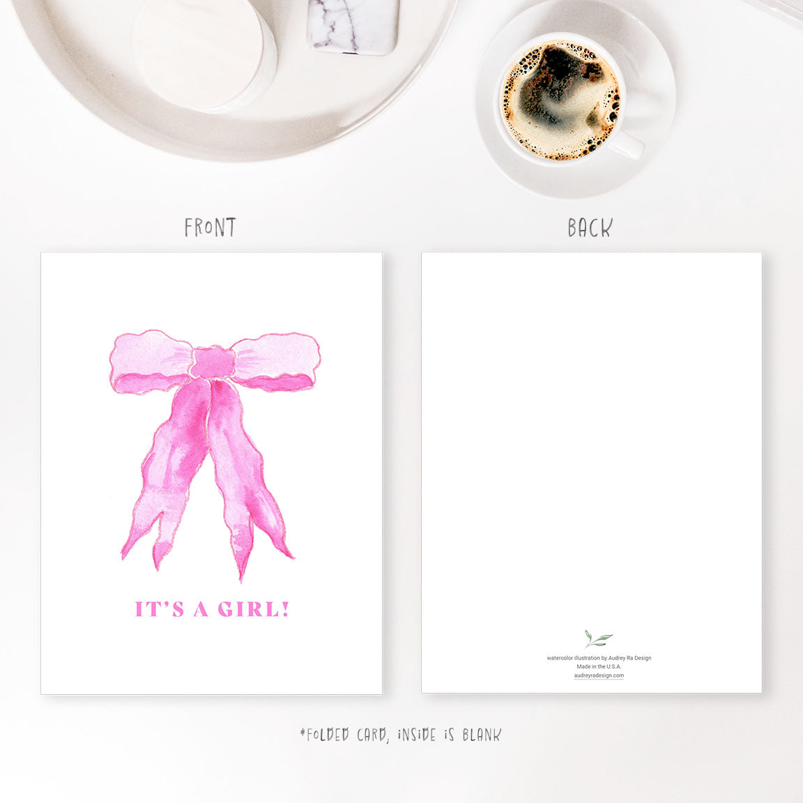 it's a girl pink ribbon greeting card