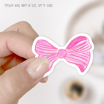 striped pink bow sticker