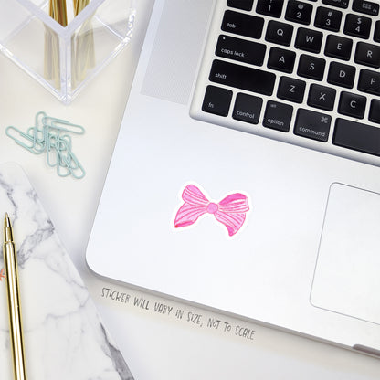 striped pink bow sticker