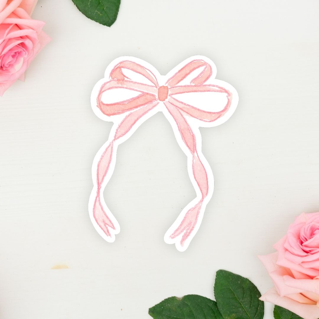 coral ribbon bow sticker