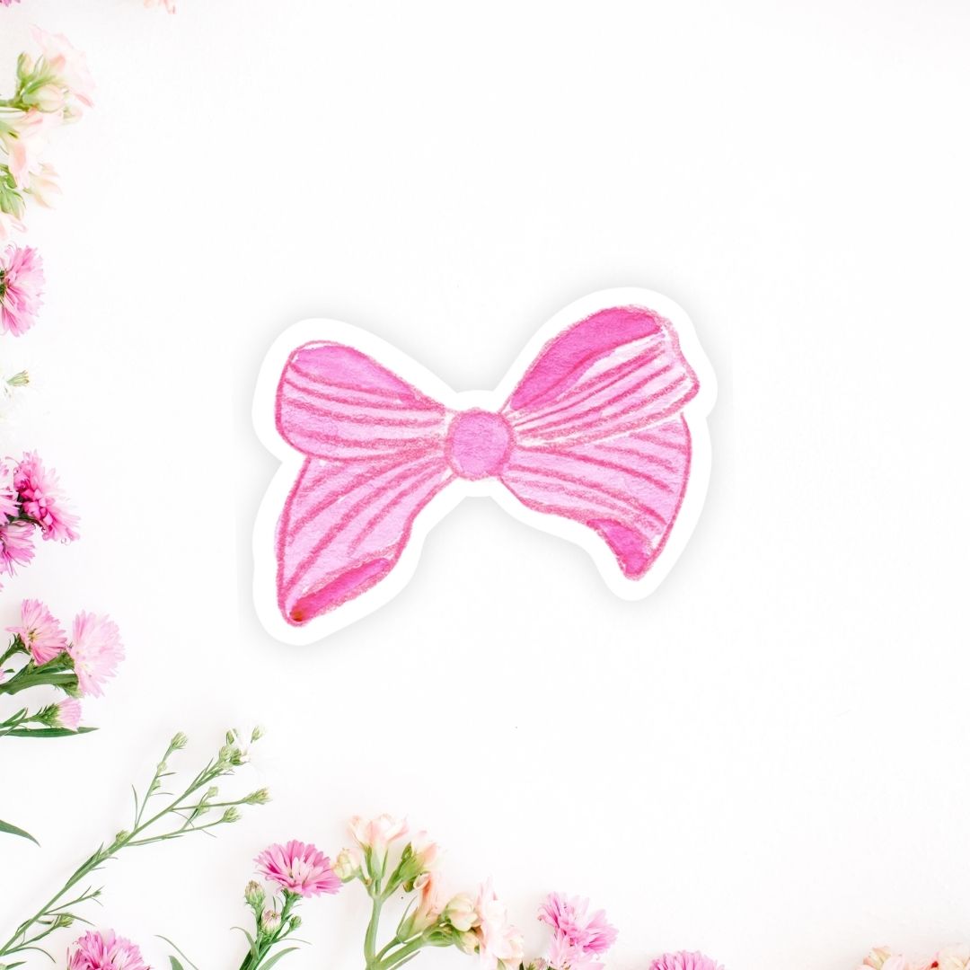 striped pink bow sticker