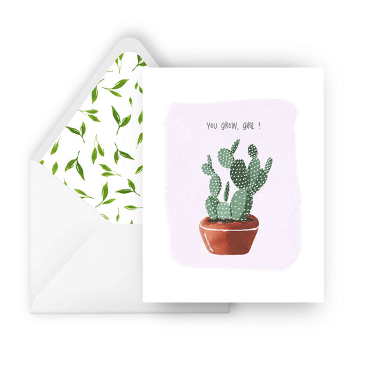 you grow girl cactus greeting card