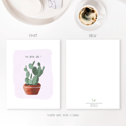 you grow girl cactus greeting card