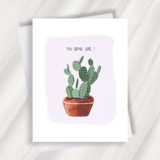 you grow girl cactus greeting card