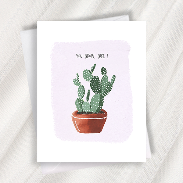 you grow girl cactus greeting card