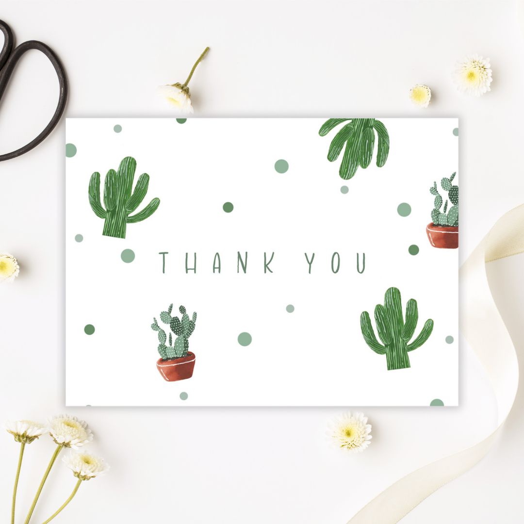 cacti pattern thank you greeting card