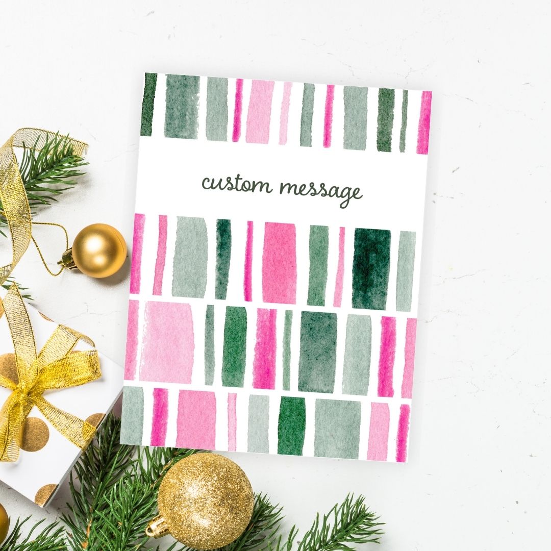 pink & green stripes holiday greeting card