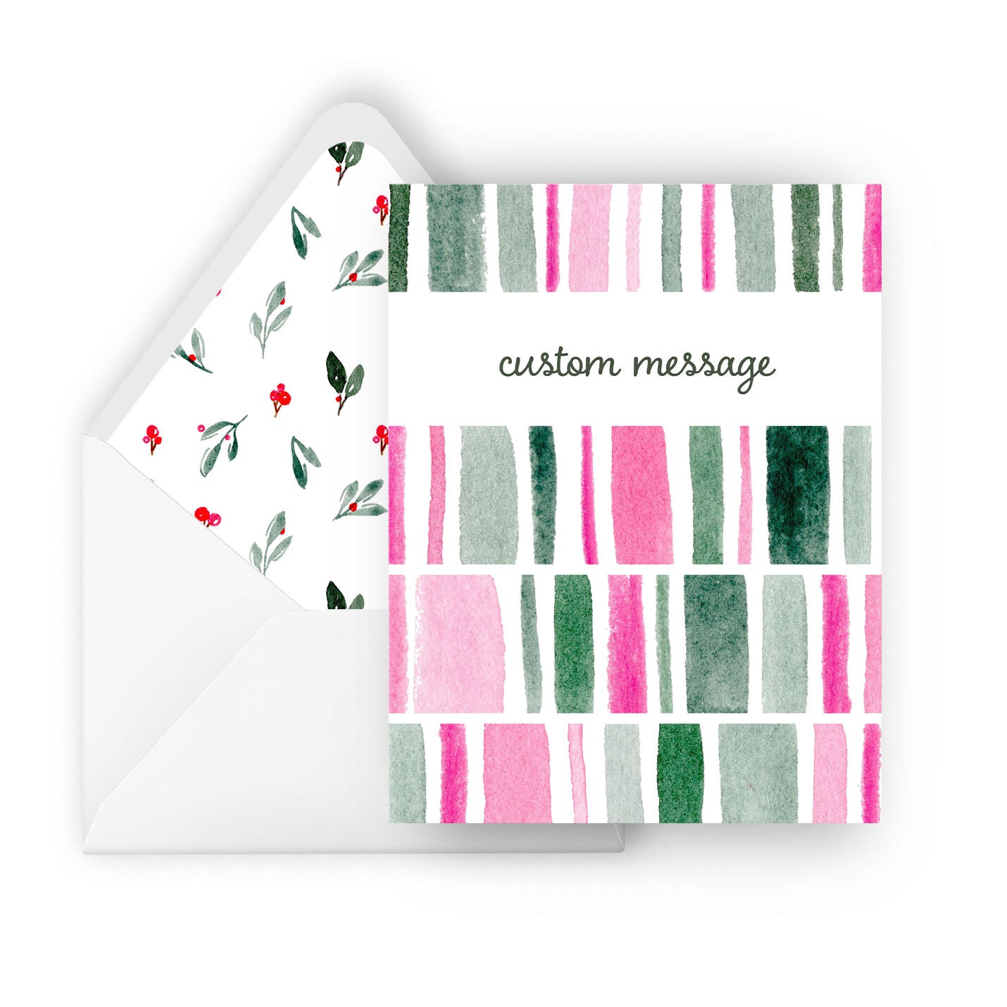 pink & green stripes holiday greeting card