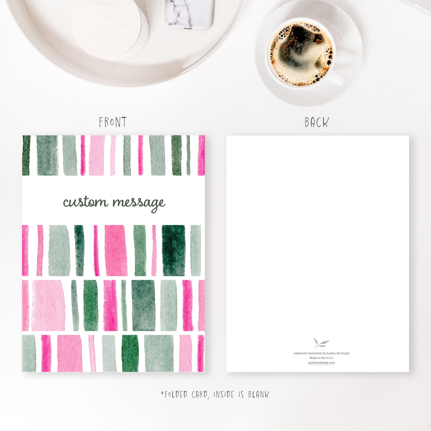 pink & green stripes holiday greeting card