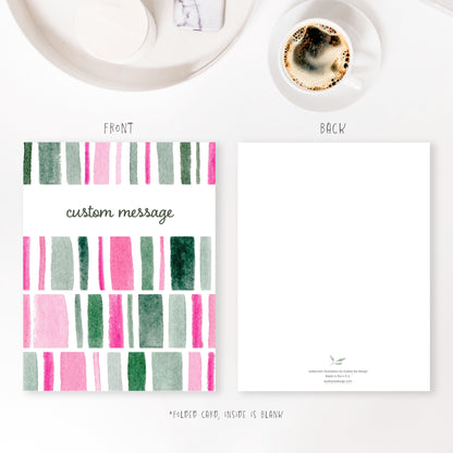 pink & green stripes holiday greeting card