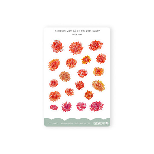 chrysanthemum watercolor illustration stickers