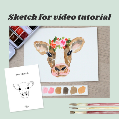 Sketch: How to Paint a Cow with a Floral Crown