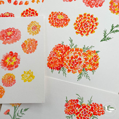 how to paint: marigolds in a loose style