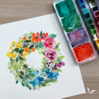 how to paint: rainbow floral wreath