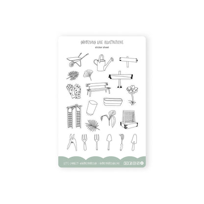 gardening line illustration stickers